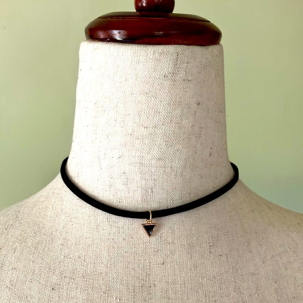 Black Faux Leather Choker with Triangle Charm